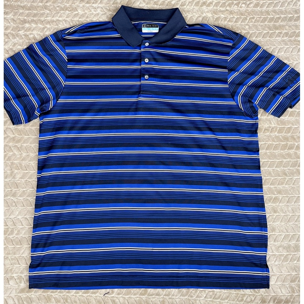 PGA‎ Tour Polo Shirt Mens XL Blue Striped Airflux Golf Top